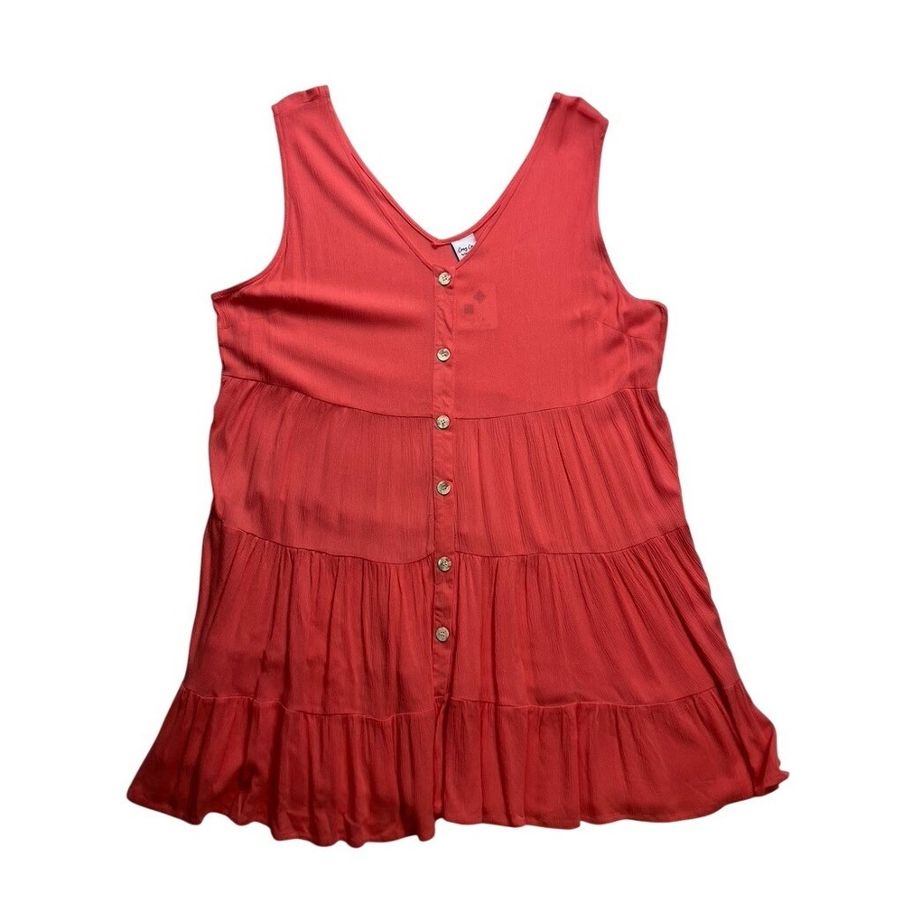 Cozy Co Coral Pink Button Front Tiered Tank Dress Plus Size 3X New